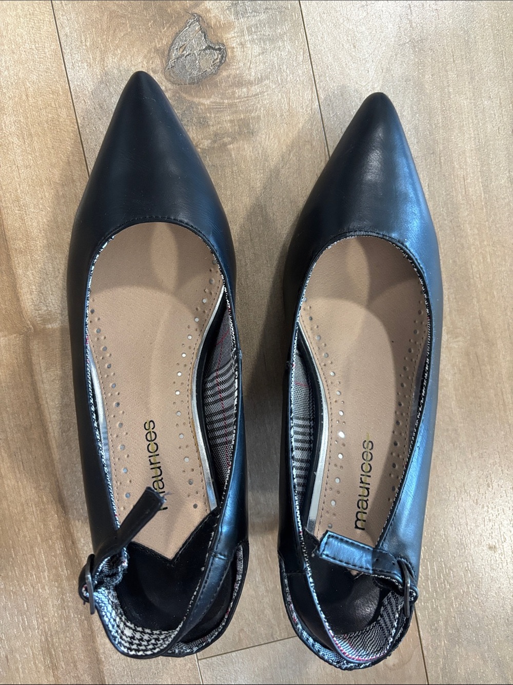 Maurices Black Pointed Toe Leather-Look sling back heels